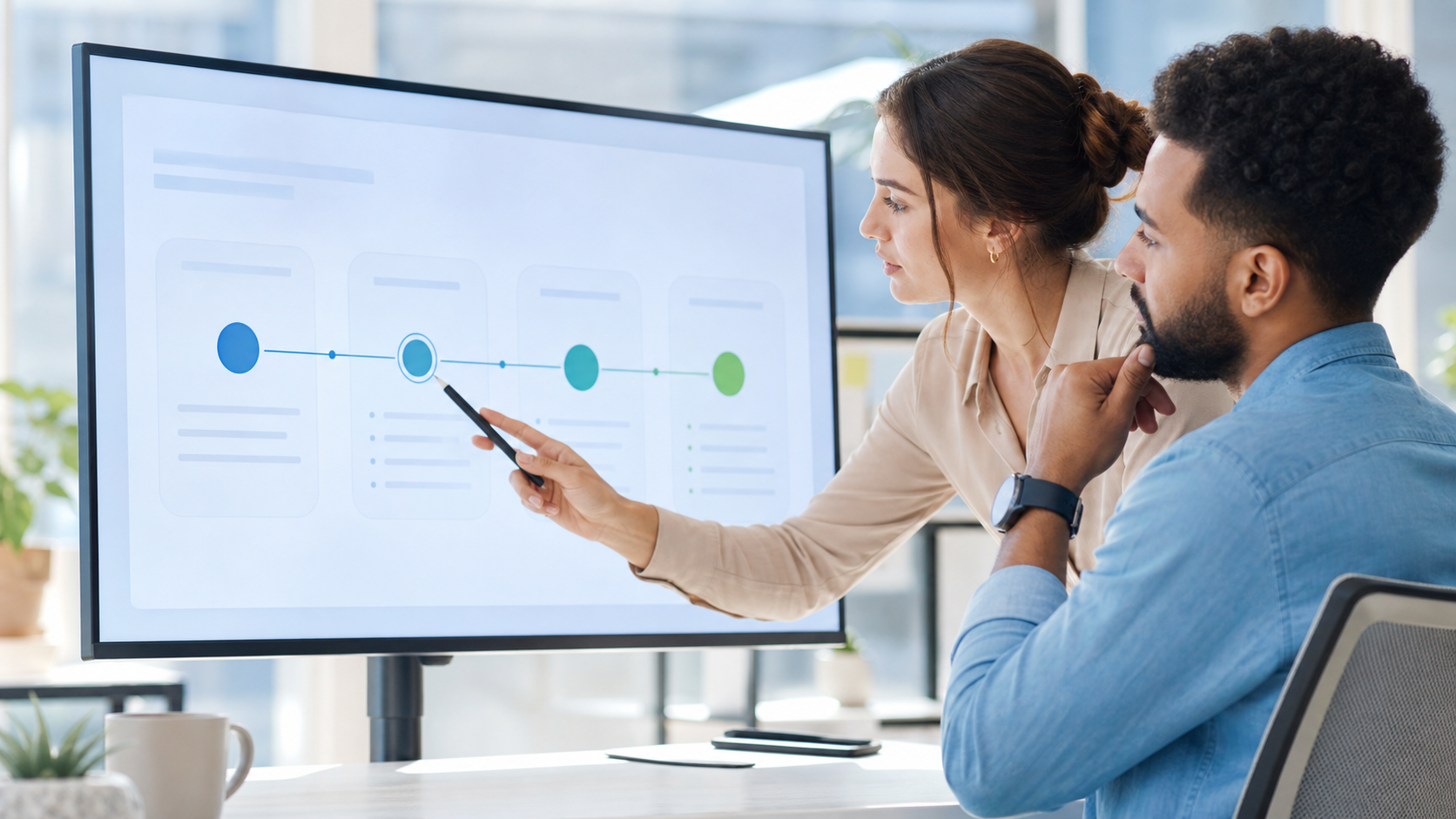 A bright support desk where teammates review a helpful diagnostic trail