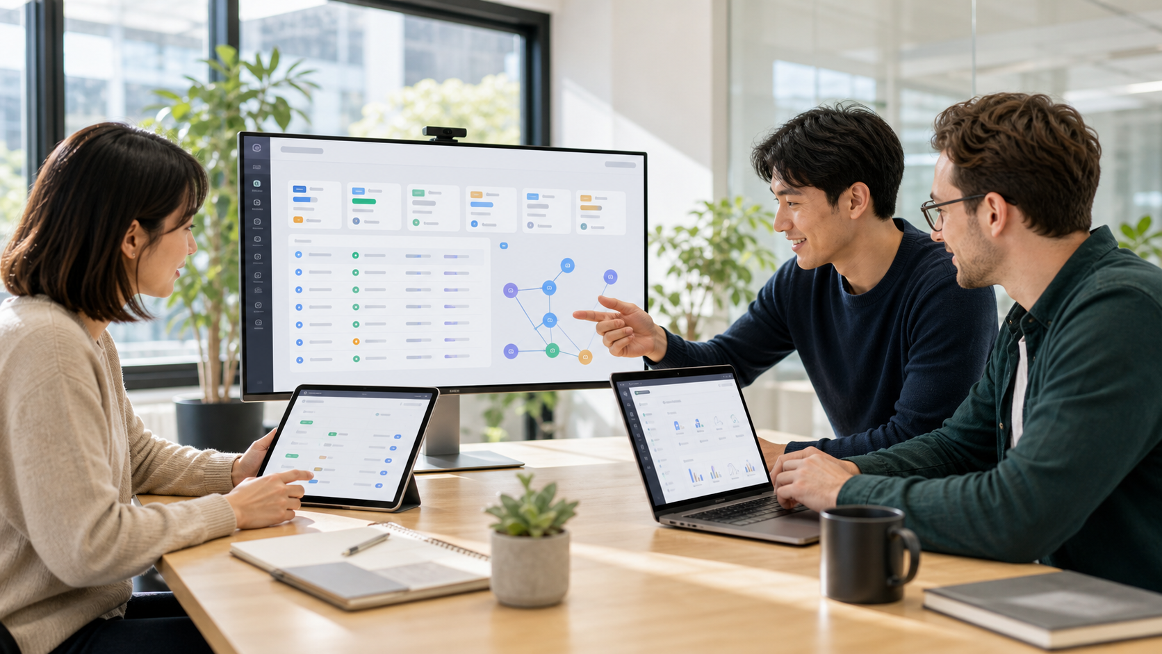 A team reviewing provider routing and runtime configuration in a bright operations room